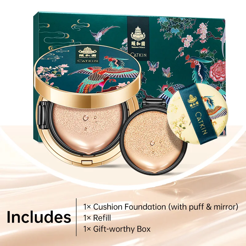 Catkin Phoenix Cushion Foundation Full Coverage, Sheer Satin Finish, Refill Included, Light Beige_voghion.com