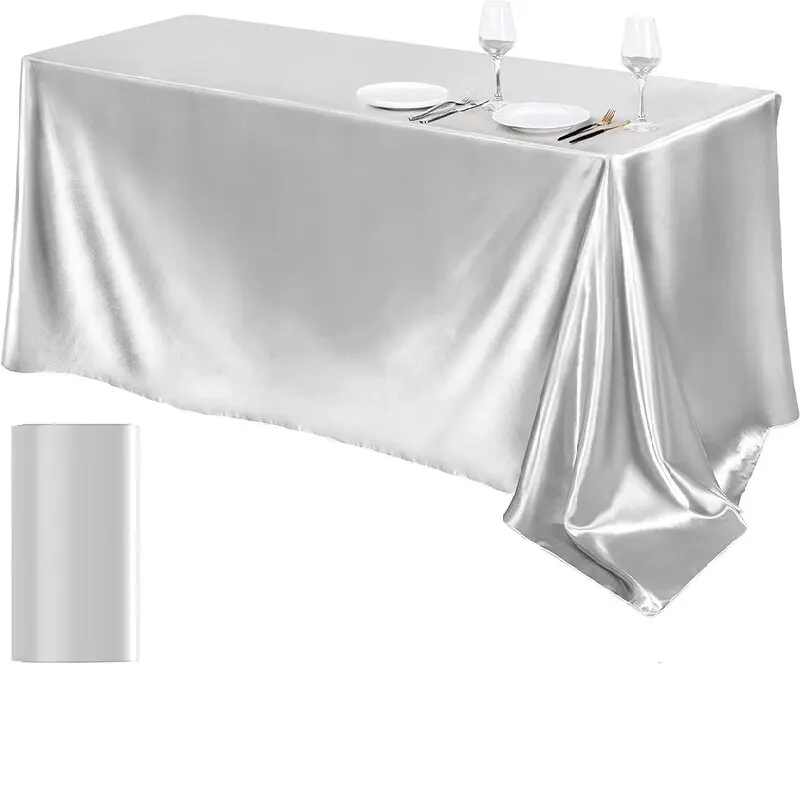 1PC Silver Satin Tablecloth Rectangle Silk Smooth Fabric Table Cloth for Christmas Dinner Wedding Party Banquet Table Decoration