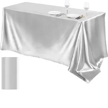 Tovaglia rettangolare in raso argento 1PC tovaglia in tessuto liscio di seta per la cena di Natale decorazione della tavola per banchetti, feste di nozze 1