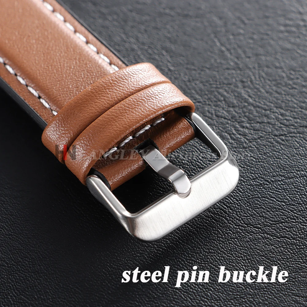 Premium Leather Watch Strap - Black Brown Wrist Band with Quick Release