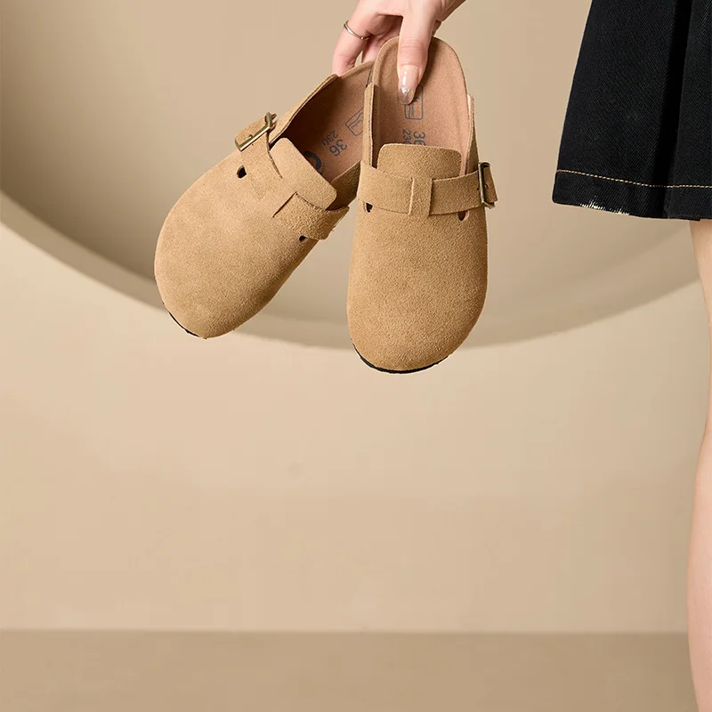 

Сандалии из воловьей кожи, повседневная пробковая уличная сумка, универсальные тапочки в стиле ретро, для ленивых, универсальная обувь