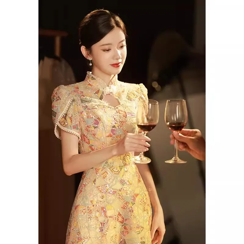 

Yourqipao Chinese Wedding Toast Wear Bride's China Cheongsam Retro Engagement Dress Improved Evening Dresses Women Prom Gowns