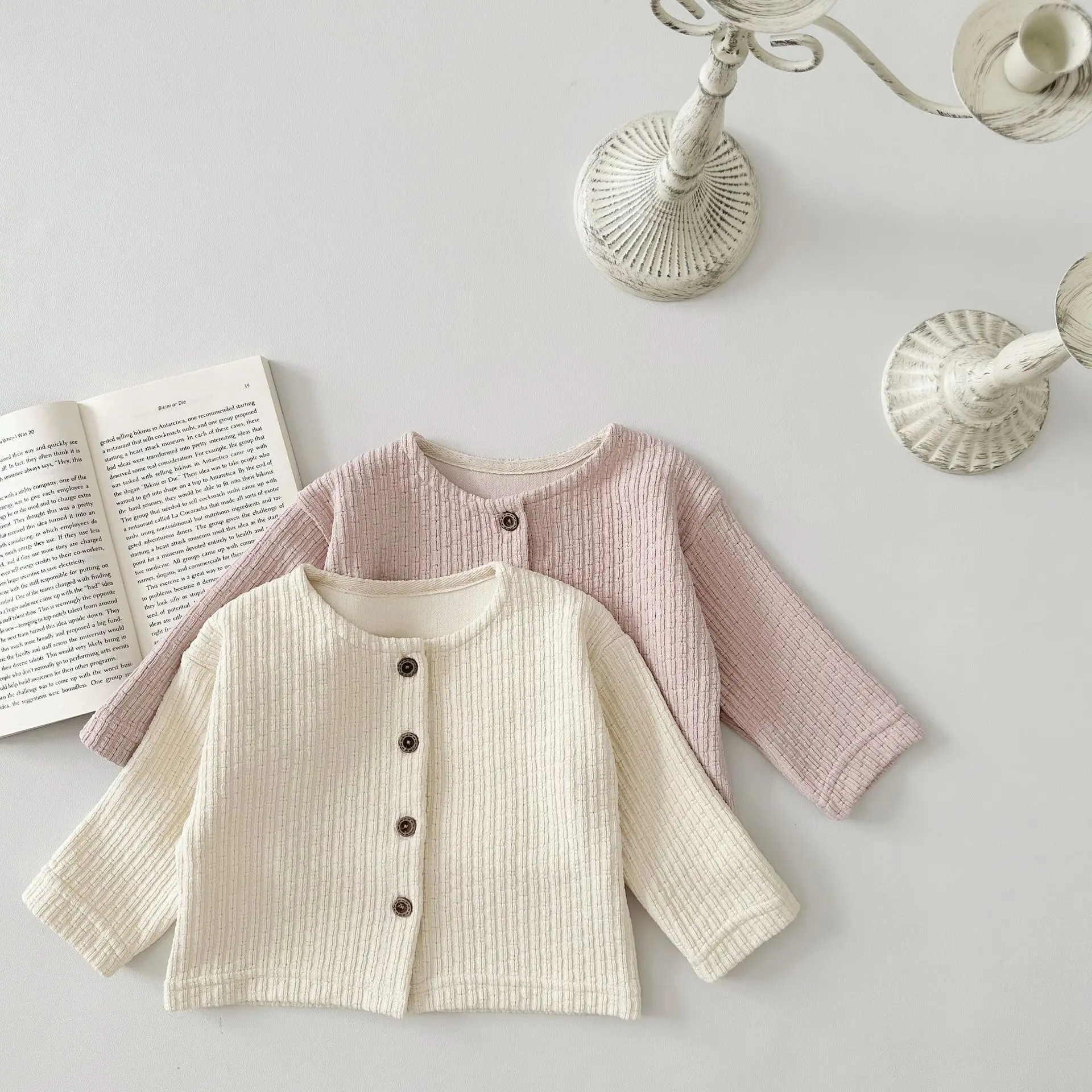 

Осень 2024, Детский кардиган с длинным рукавом, простое однобортное пальто для девочек, Женская Хлопковая универсальная куртка для малышей, верхняя одежда