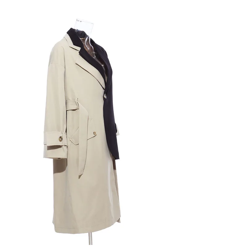2024 Vorfrühling Britischer Retro-Stil Patchwork-Farbe Asymmetrische personalisierte Trenchcoat-Anzugjacke_voghion.com
