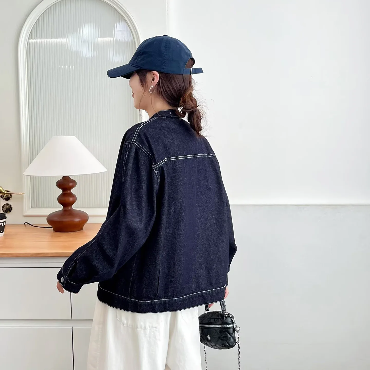 Fashion Plus Size Women's Denim Jacket Loose In Autumn Bright Line Decorate Casual Cardigan Coat 975