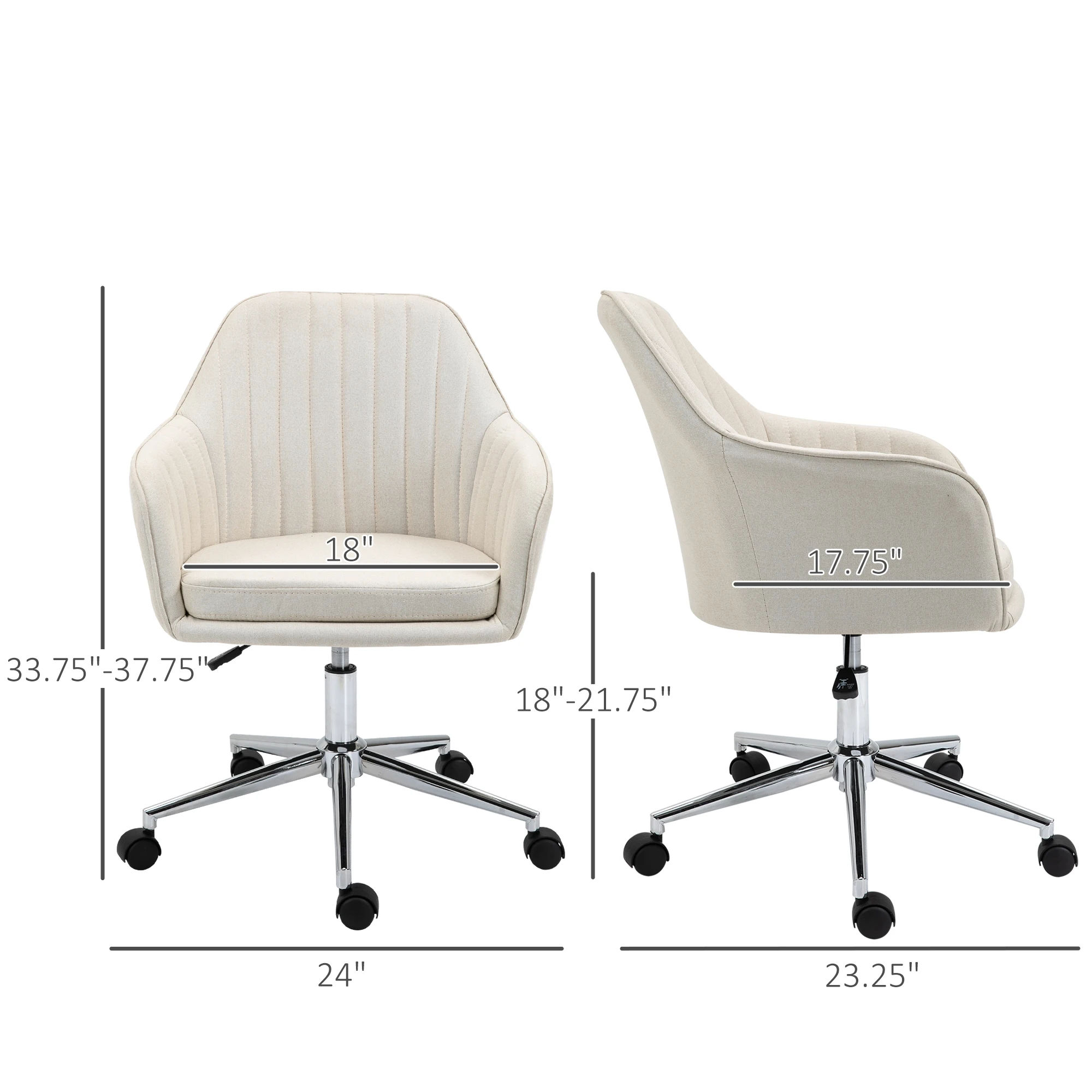 Vinsetto Mid-Back Task Chair, Fabric Home Office Chair, Swivel Desk Chair with Tub Shape Design & Lined Pattern Back, Beige 3