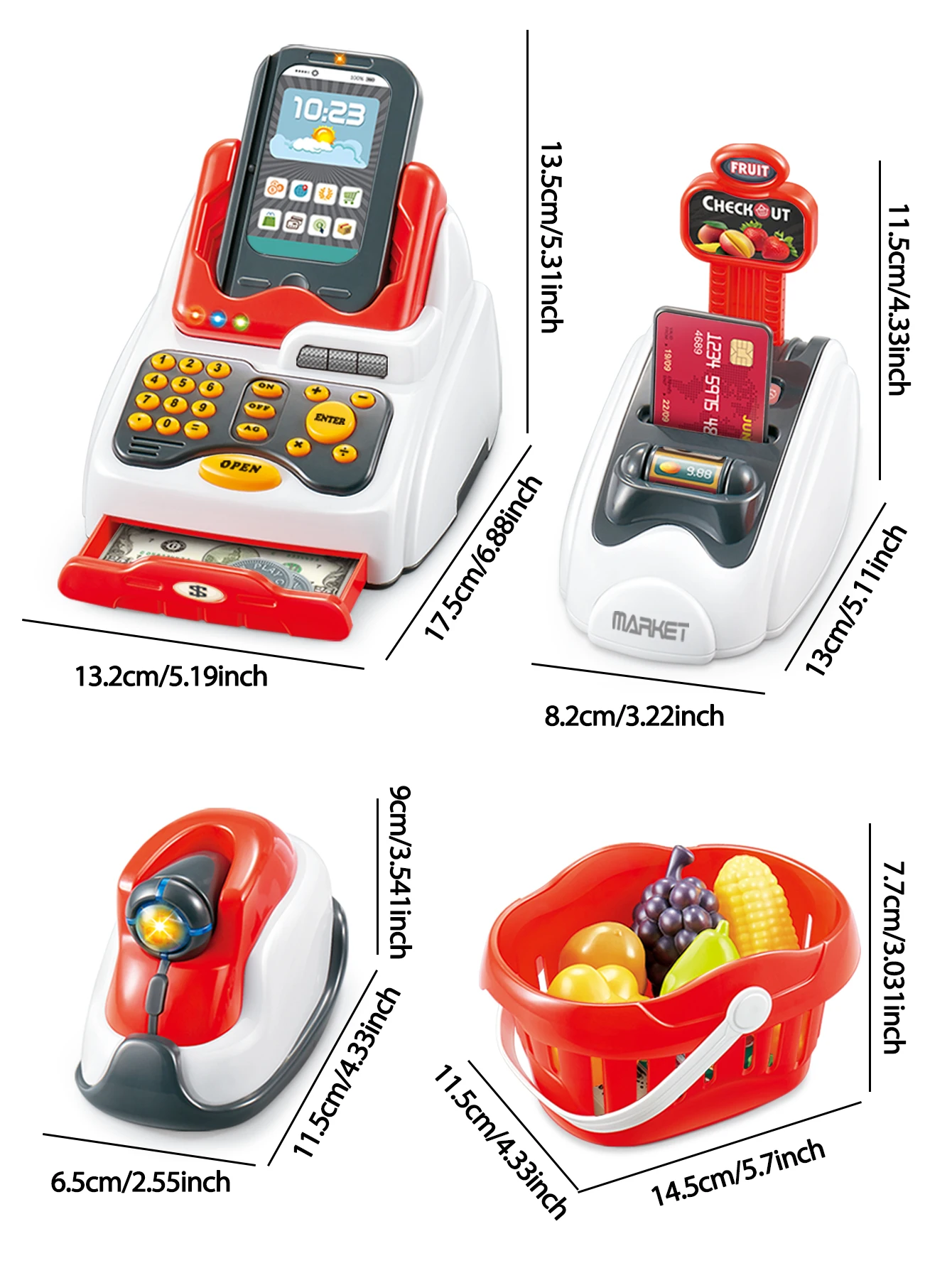 Grocery Store Pretend Play Electronic Toy Kids Cash Register, Grocery Supermarket Playset Play Cash Register 6