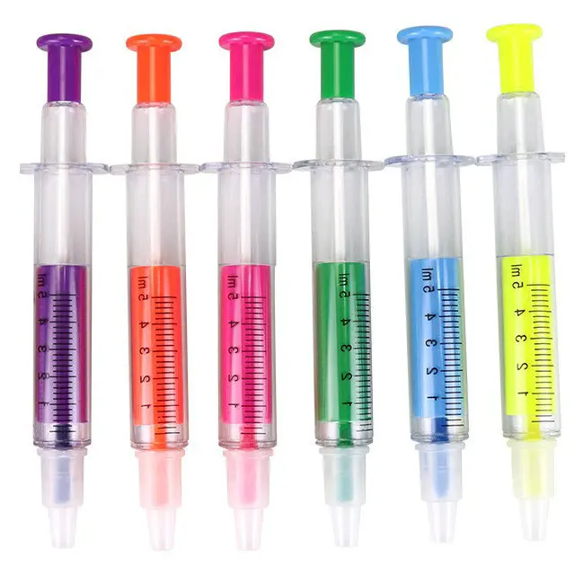 

6 Pcs Needle Cylinder Ballpoint Pen Highlighter Stationery Office Supply School Cute Kawaii Nurse Novelty Paint Gift