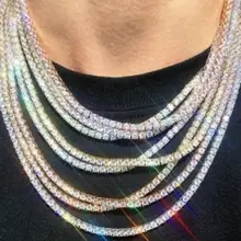 Hip Hop 3MM 4MM 5MM 2pcs Mens Iced Out Tennis Chain Necklaces 1Row Rhinestone Choker Bling Crystal Necklace For WomenMen Jewelry
