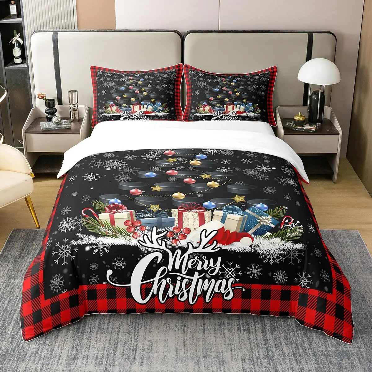 

Merry Xmas Duvet Cover, Santa Claus Comforter Cover Bedding Set Penguin Deer Bear Duvet Cover Set for Boys Girls Teens Adult