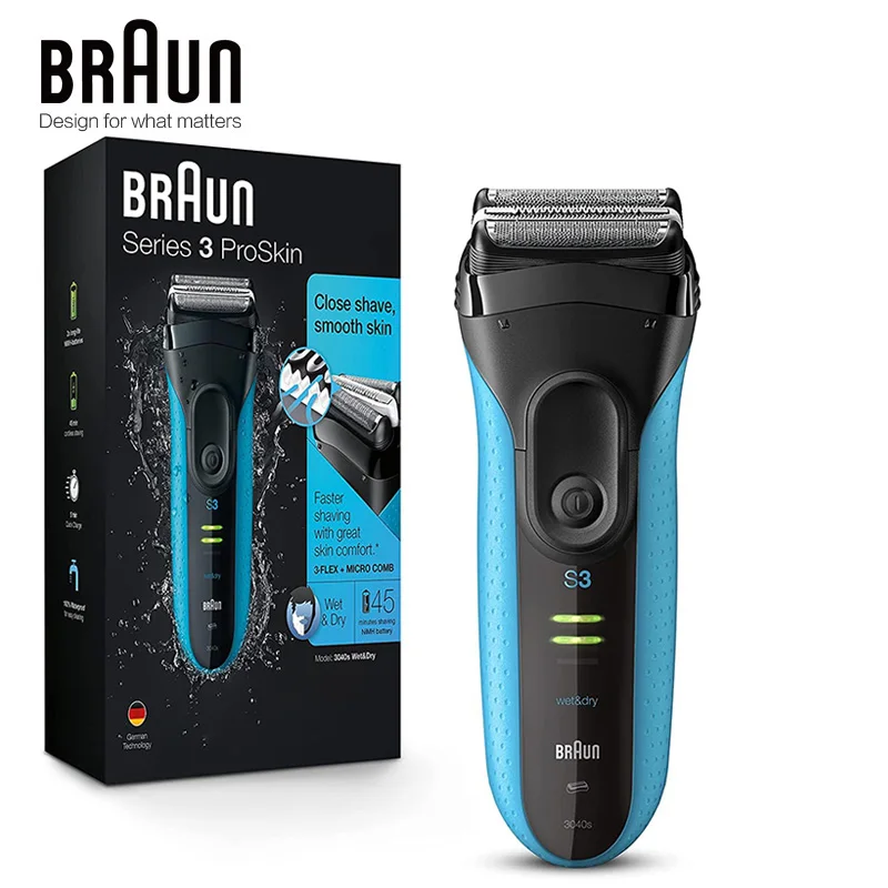 Afeitadora eléctrica Braun Series 3 Proskin 3040s, afeitado en seco y húmedo, corte de pelo, comodidad de la piel para hombres, maquinilla de afeitar de lámina con recortadora de precisión