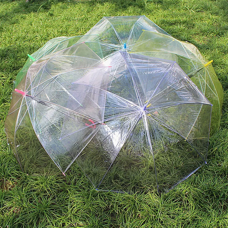 Transparent Color Umbrella for Women Long Handle J Hook Automation Beach Parasol Sun Rain Umbrellas