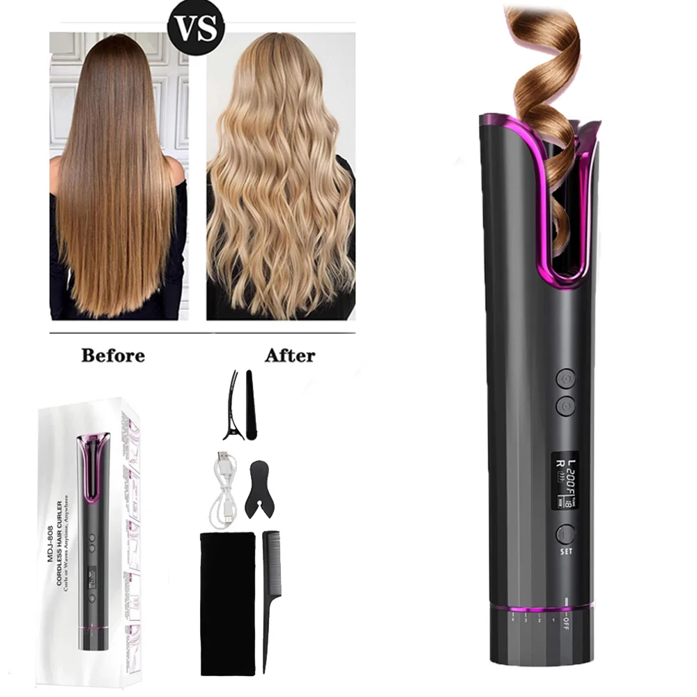 

Автоматическая бигуди для волос, автоматическая беспроводная бигуди с зарядкой от USB, портативная Автоматическая бигуди со светодиодным дисплеем, профессиональная бигуди для волос с температурой, Новинка