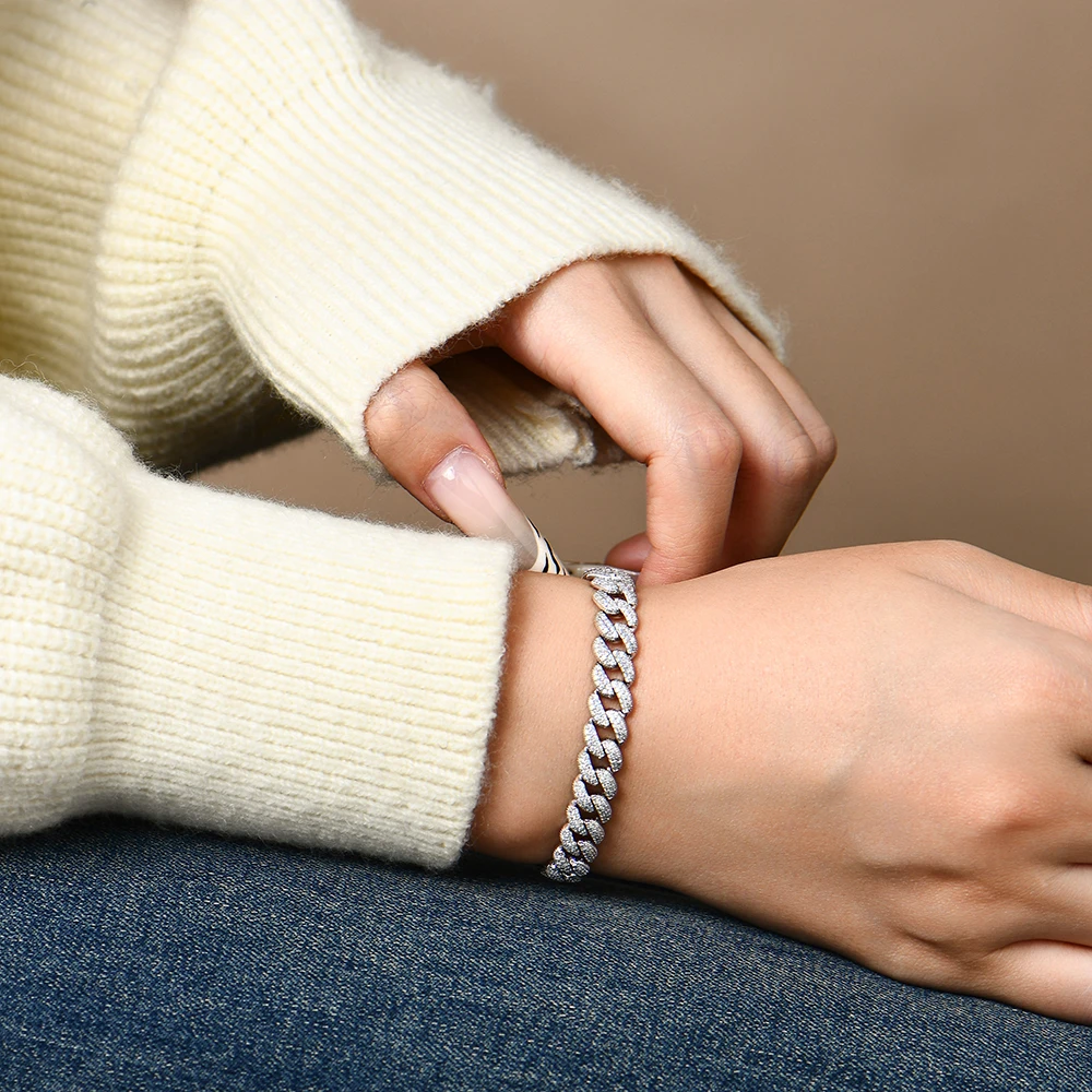 ATTAGEMS DVVS1 Full Moissanite Cuba Chain for Man Women 925 Sterling Silver 18k Gold Plated Hip Hop Tennis Bracelet Fine Jewelry - Image 6