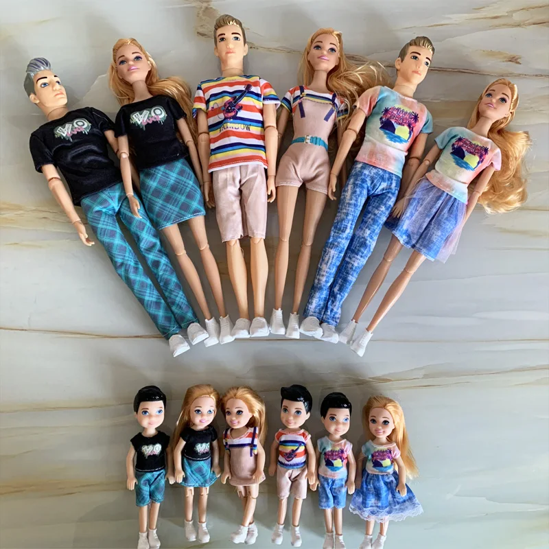 30cm Family Doll Mom Dad Ken and Kids 4 Dolls Set Play House Toy 1/6 Doll Toy for Girls Boys Birthday Gift 3