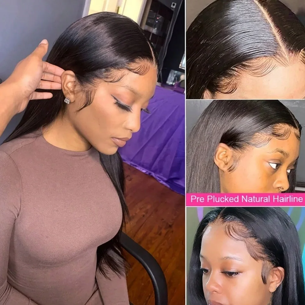 26 Inch 13x4 Glueless Wigs Human Hair Lace Frontal Wig Brazilian Straight Human Hair Wig HD 5x5 Lace Front Wig 200% Density