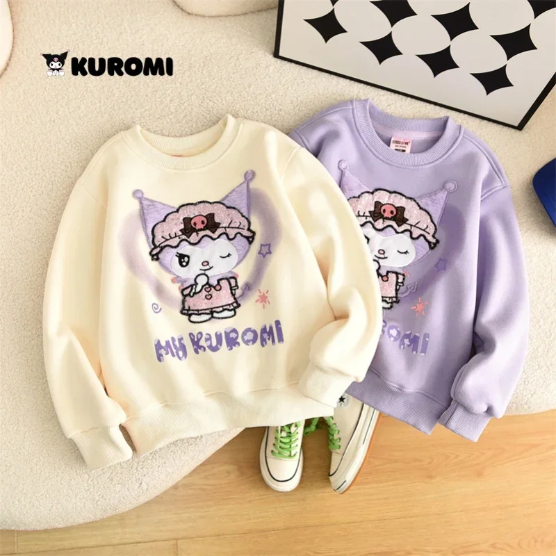 

Kawaii Sanrio аниме Kuromi зимняя Толстовка с вышивкой милый мультфильм дети градиент теплая одежда с длинным рукавом для девочек