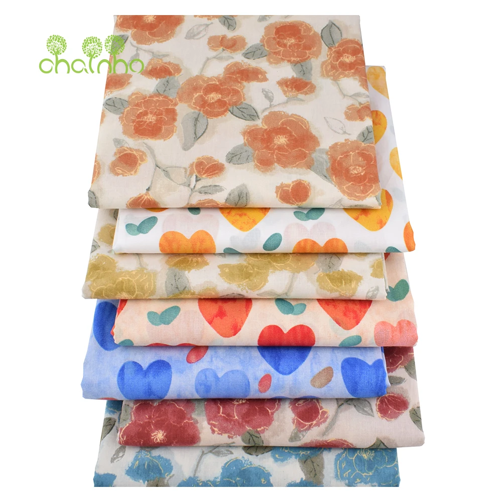Chainho,Printed Plain Weave Poplin Cotton Fabric,DIY Sewing Quilting Material,Patchwork Cloth Textile,Big Size,5PC02-7