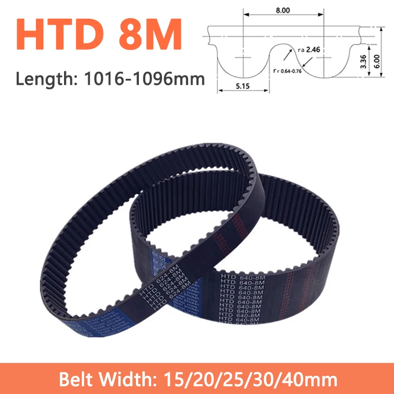 

1pc HTD 8M Timing Belt Width 15 20 25 30 40mm HTD8M Rubber Closed Loop Synchronous Drive Belt Length 1016 1024 1032 1040-1096mm