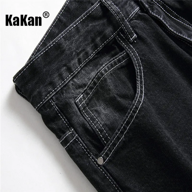Kakan - New European and American Distressed Jeans for Men, Popular Black Hot Selling Straight Length Jeans for Youth K44-872