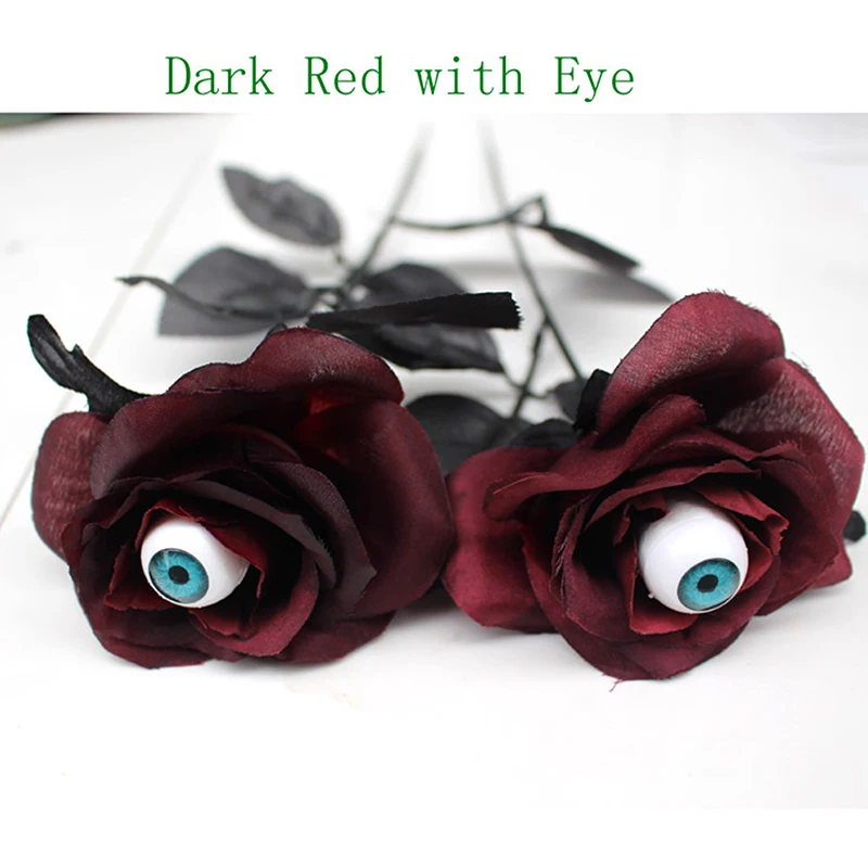 

New 1pc Horror Flower Rose Artificial Flower With Eyeball Halloween Supplies 41cm Black Fake Flower Cosplay Costume Accessories