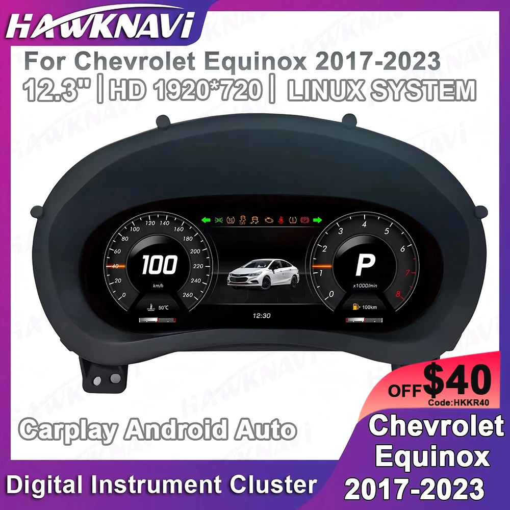 Hawknavi Pantalla LCD de 12.3" para el tablero de Chevrolet Equinox 2017-2023, velocímetro digital para automóvil. 1