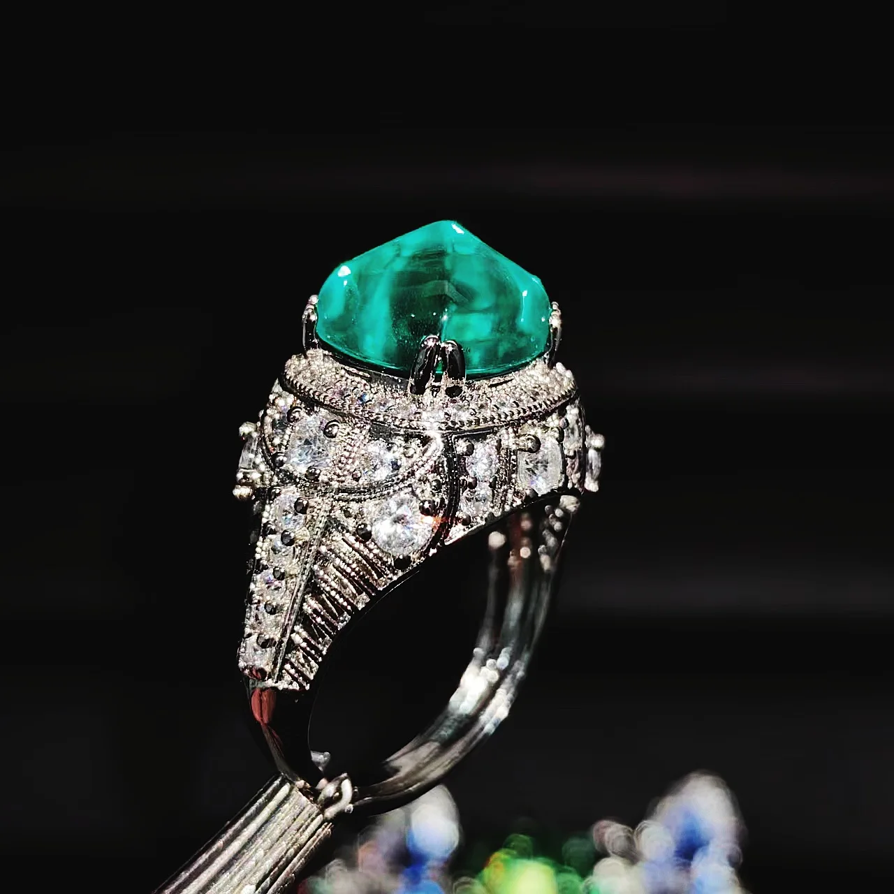 

Real S925 Sterling Silver Pure Emerald Open Ring for Women Wedding Bands Silver 925 Jewelry Natural Emerald Gemstone Ring Box