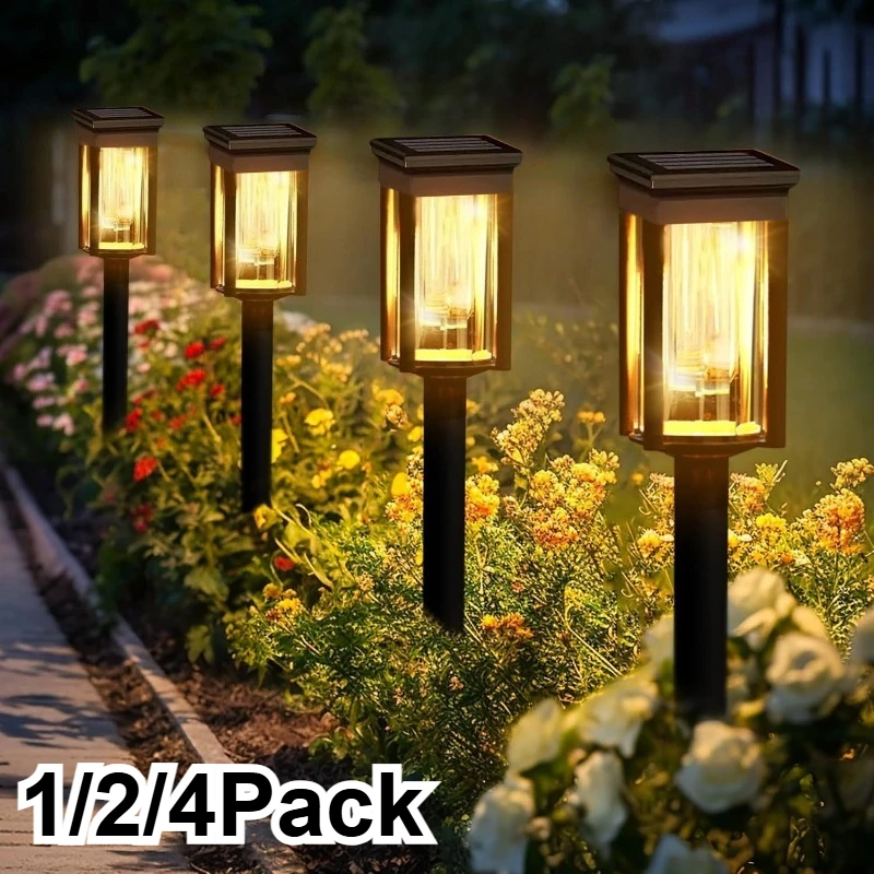 1~4Pack Solar Tungsten LED Lawn Lights Outdoor Waterproof Solar Pathway Light for Garden Patio Landscape Walkway Yard Decoration