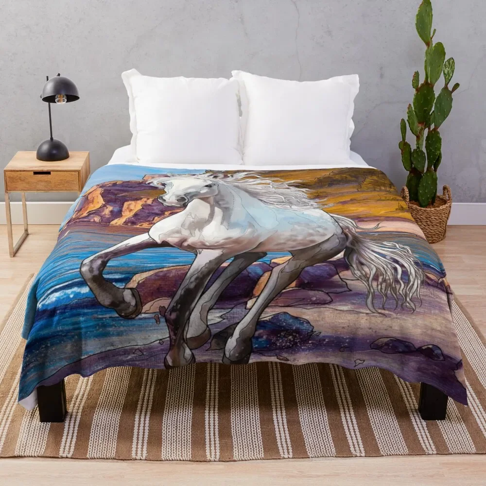 

White Horse Throw Blanket Decorative Sofas Vintage Soft Plush Plaid Decorative Throw Blankets