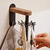 Solid wood wall-mounted kitchen hooks rotating multifunctional spoon spatula storage rack kitchen utensils shelves no punch 1