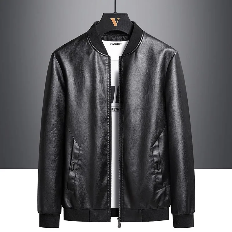 [Big size]Youth Spring And Autumn Casual Collar Straight Hem Zipper No Hooded Leather Clothes