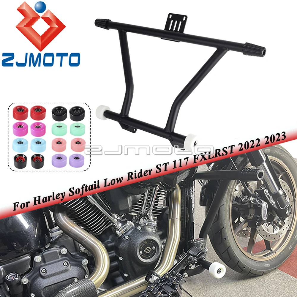 

Mild Steel Motorcycle Crash Bar Engine Guard Cage Front Highway Step Bumper For Harley Softail FXLRST Low Rider ST 117 2022 2023
