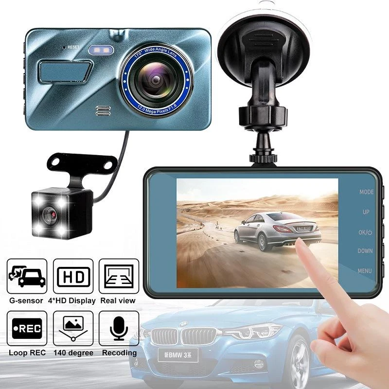 Dash Cam Front And Rear Camera CAR DVR Car Video Recorder Vehicle Black