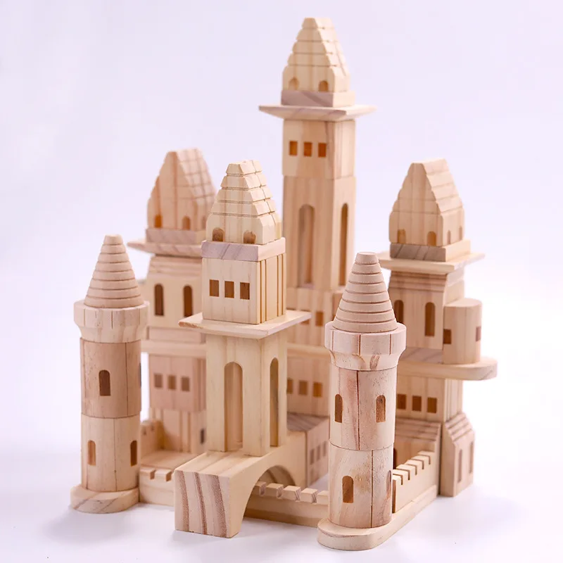 

75pcs Wooden Castle Stacking Building Blocks Toys Set Children Shape Cognition Table Game Montessori Educational Birthday Gifts