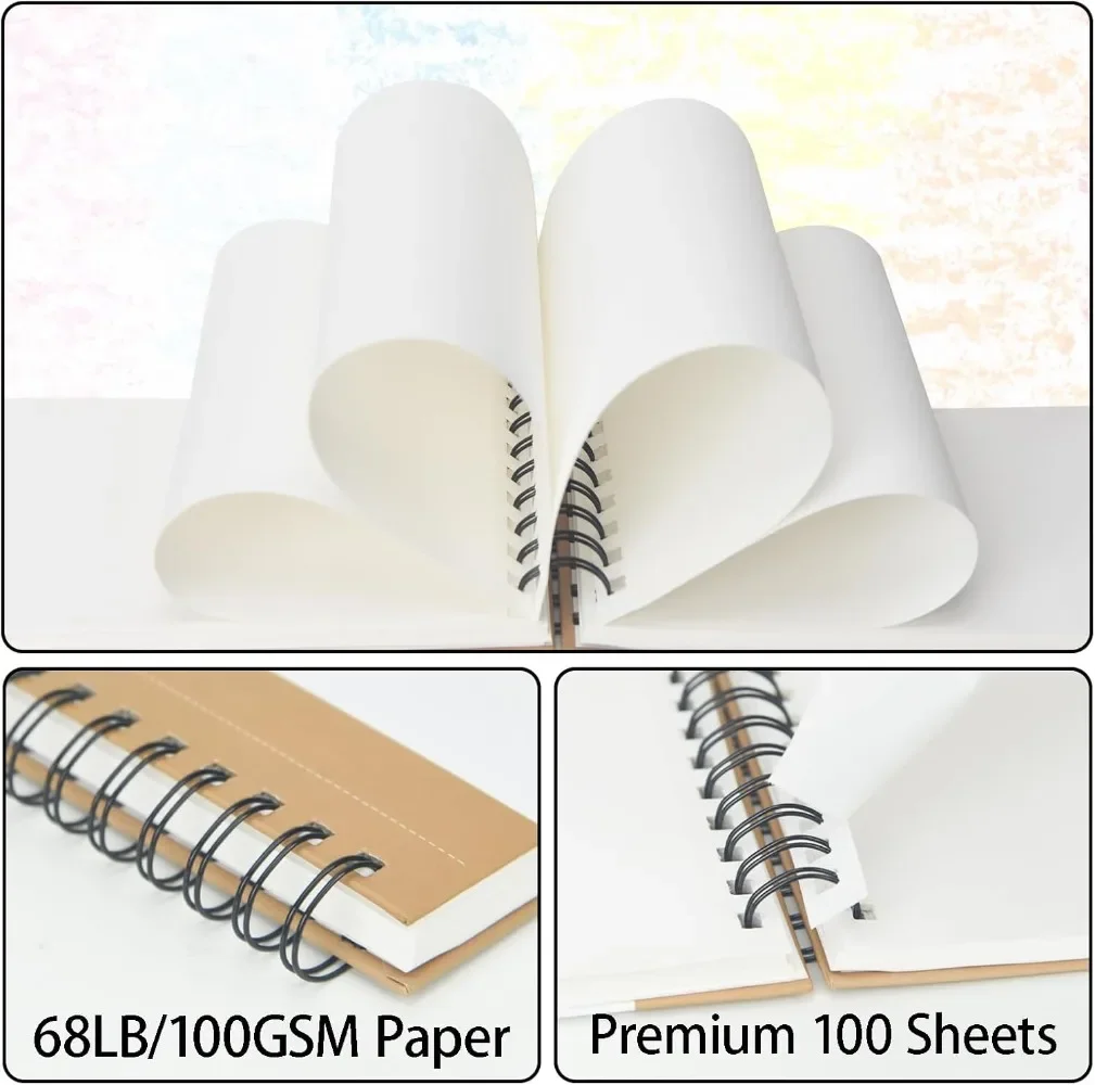 5.5" x 8.5" Sketchbook, Top Spiral Bound Sketchbook, 100 sheets of 68lb/100gsm drawing paper each, 2 packs 5