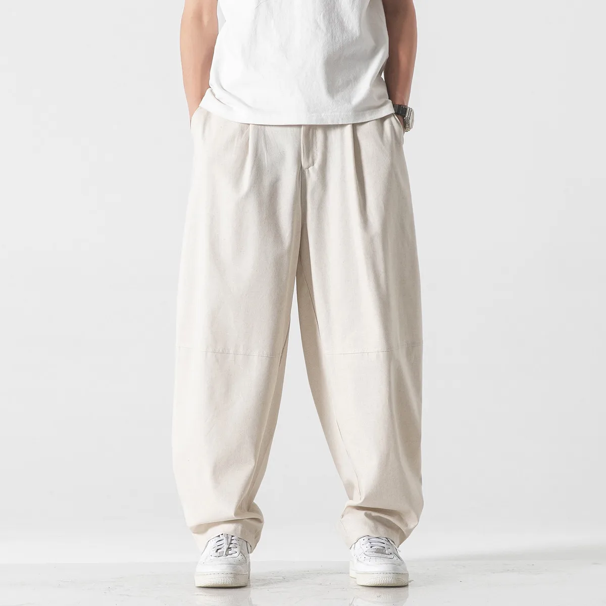 İlkbahar Yaz erkek Japonya Tarzı Geniş Bacak Pantolon Düz Streetwear Rahat Harem Pantolon Erkekler Düz Renk Nefes Alabilen Gevşek Pantolon