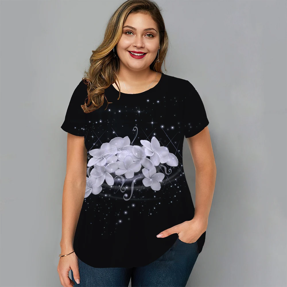 Floral T Shirt Für Frauen Übergroßen Y2k Mädchen Kleidung O Hals Mode Kurzarm Bluse Sommer Neue Streetwear Weibliche Casual tops