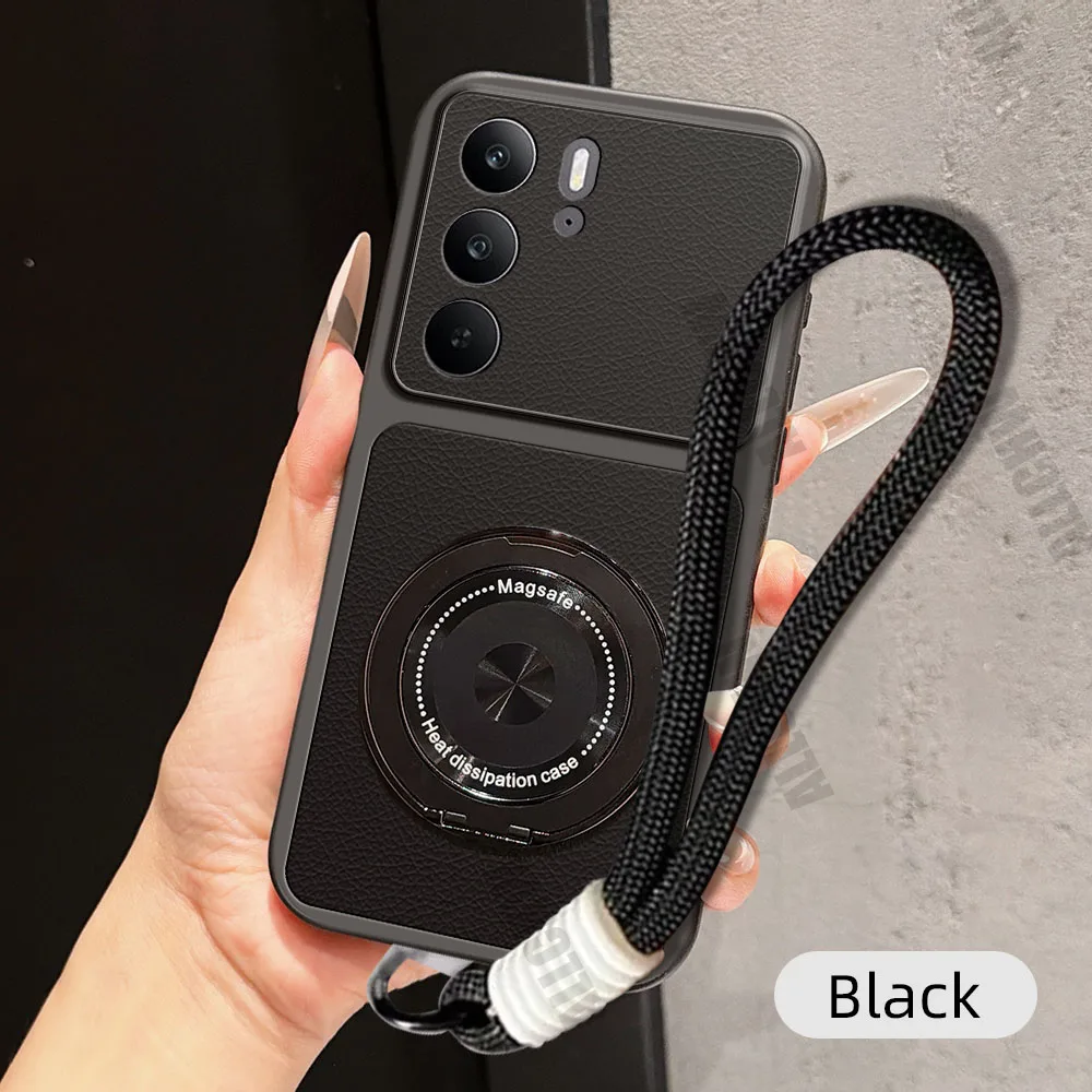 Magnetic Rotating Bracket & Lanyard PU Leather Phone Case