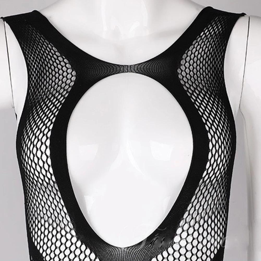 Mens Sissy Bodysuits Stockings Lingerie See Through Net Bodysuit Full Body Hollow Underwear Transparent Temptation Pantyhose