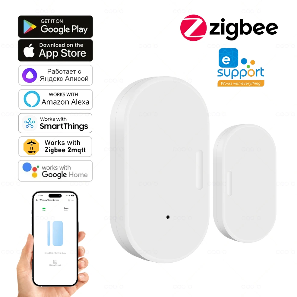 Ewelink Zigbee Door Window Sensor Wireless Magnetic Alarm Detector Works With Zigbee2MQTT Alexa Google Need Gateway