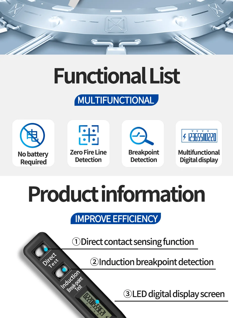 Description Picture 3 of itemAMITOU Digital Voltage Test Pen Zero live line detection Tester Voltage Meters Professional Multimeter Pen Socket Voltimetro