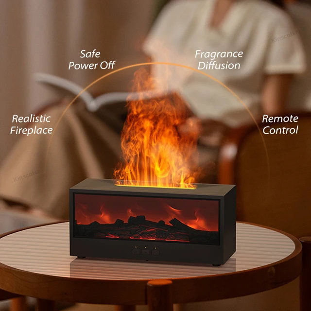 New Creative Fireplace Aroma Diffuser 150ml Waterless Auto-Off Colorful Flame Air Humidifier with Remote for Home Bedroom Gift 4