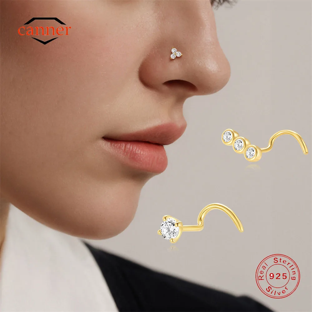 CANNER 925 Sterling Silver Four Clawed Zircon European And American Personalized Puncture Ring Women Nose Ring Piercing Jewelry nose piercings