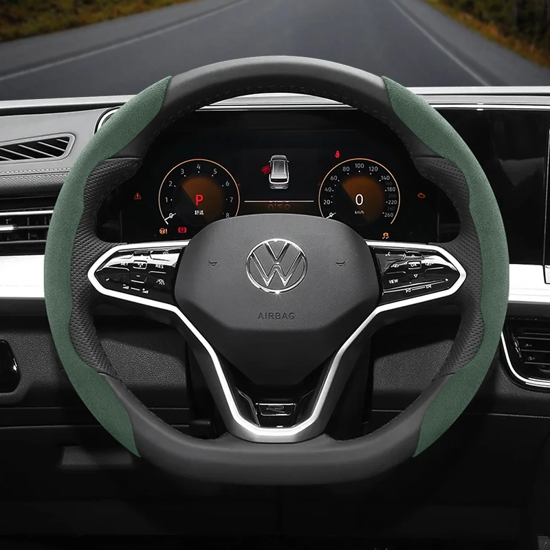 Suitable for Volkswagen Anti-Slip Buckle Segmented Suede Steering Wheel Cover Suitable for Polo Golf 5 6 7 Gol Cc Passat B6 B8 Jetta Scirocco T4 Crafter Taigo up Santana Nivus Tcros G3 Caddy Tiguan