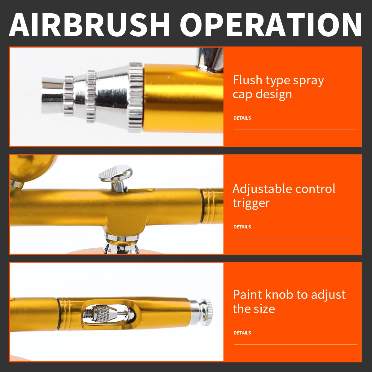 0.3mm Dual Action Airbrush 7cc Fluid Cups Quick Remove Air brush Cap Design Gravity Feed Set for Model Cake Art 5