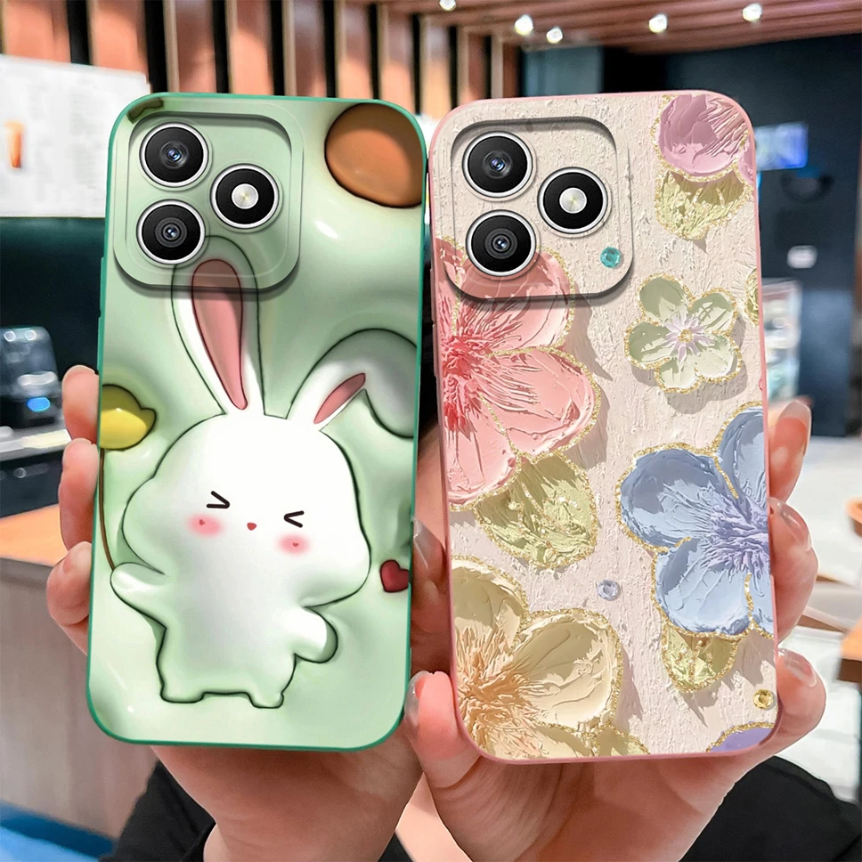 Green Cute Rabbit Pattern Silicone Case for For Honor X8D - Flexible, Anti-Drop with Full Camera Protection
