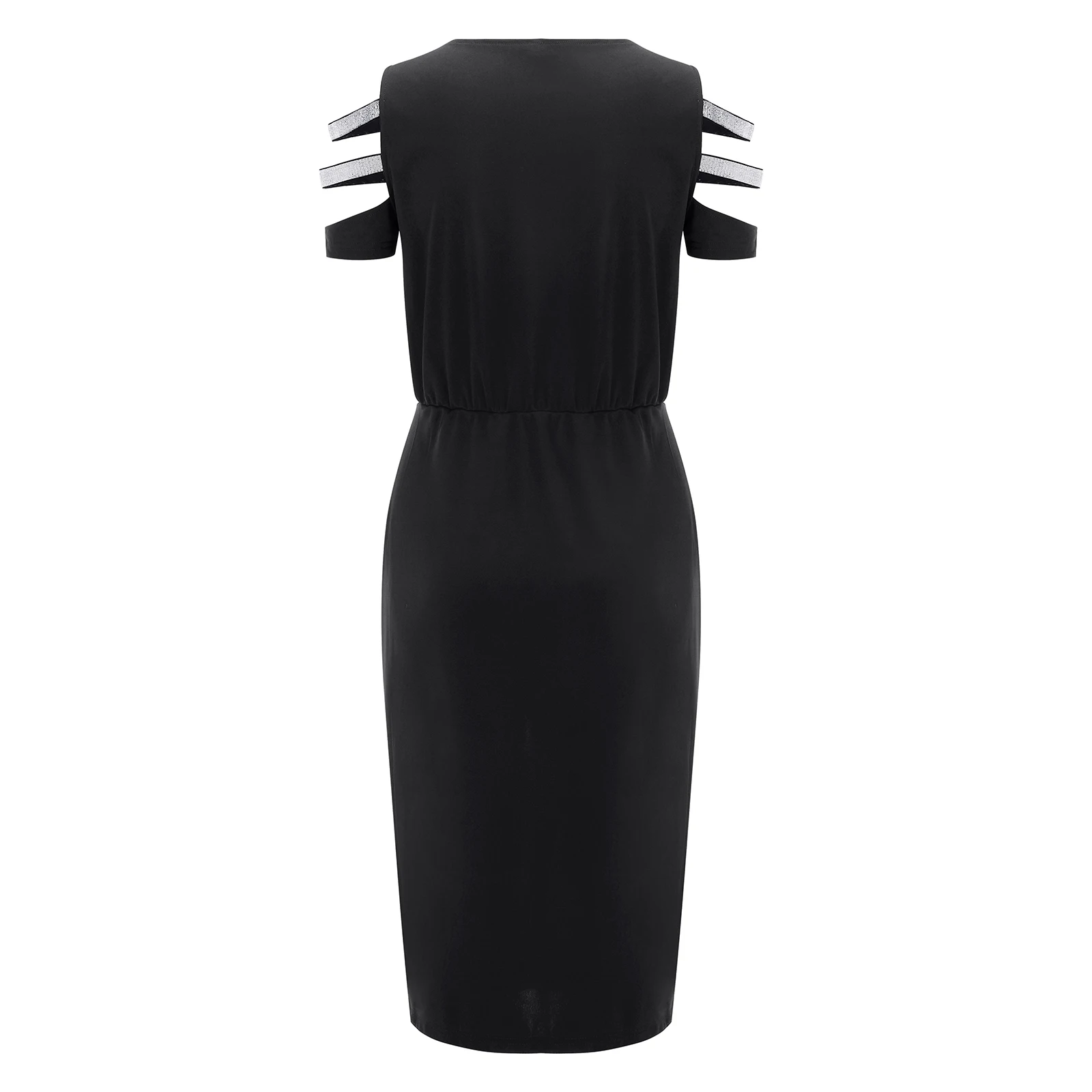 Vestido midi negro - vista lateral y abertura