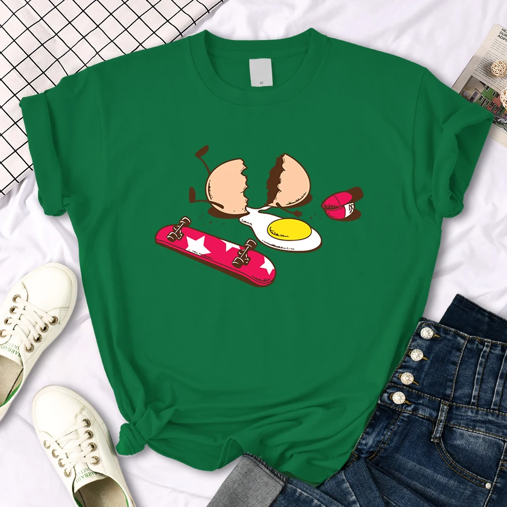 Short Sleeve Tops Funny Broken Egg And Skateboard Woman Tshirt Korean Style Hip Hop T-Shirt For Women Harajuku Casual Clothes
