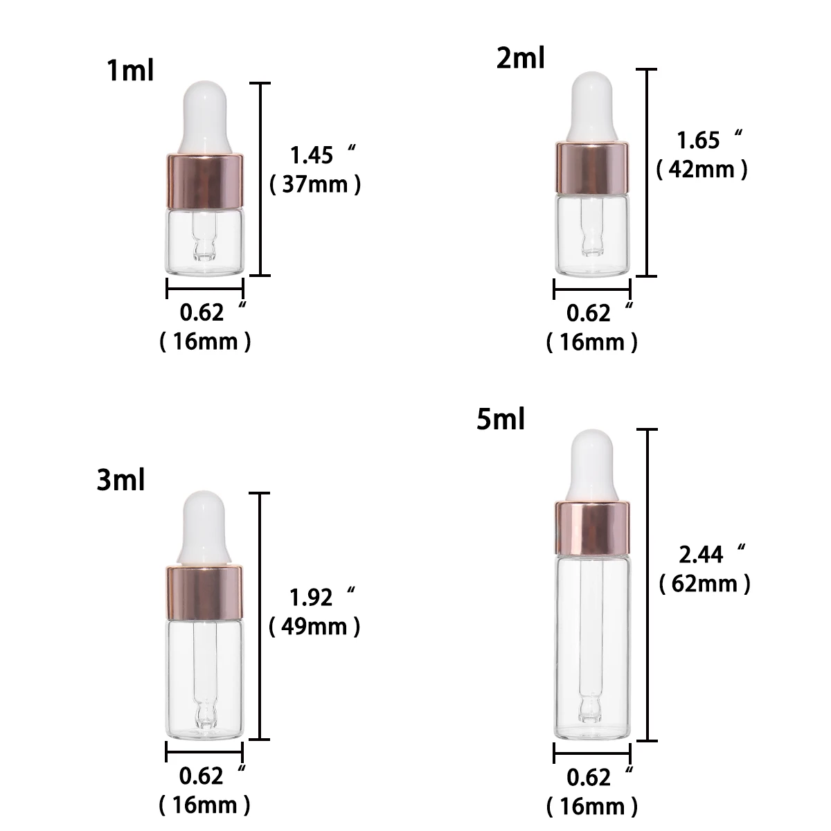 Transparent Mini Glass Dropper Bottle 20/50/100pcs 1ml/2ml/3ml/5ml with Glass Pipette for Essential Oil Aromatherapy Liquid Vial