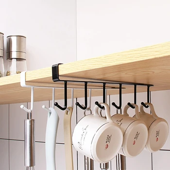 Multifunction 6 Hook Coffee Cup Mug Holder Black White Hooks Shelf Multifunction Kitchen Cabinet Sundries Organizer Storage 1